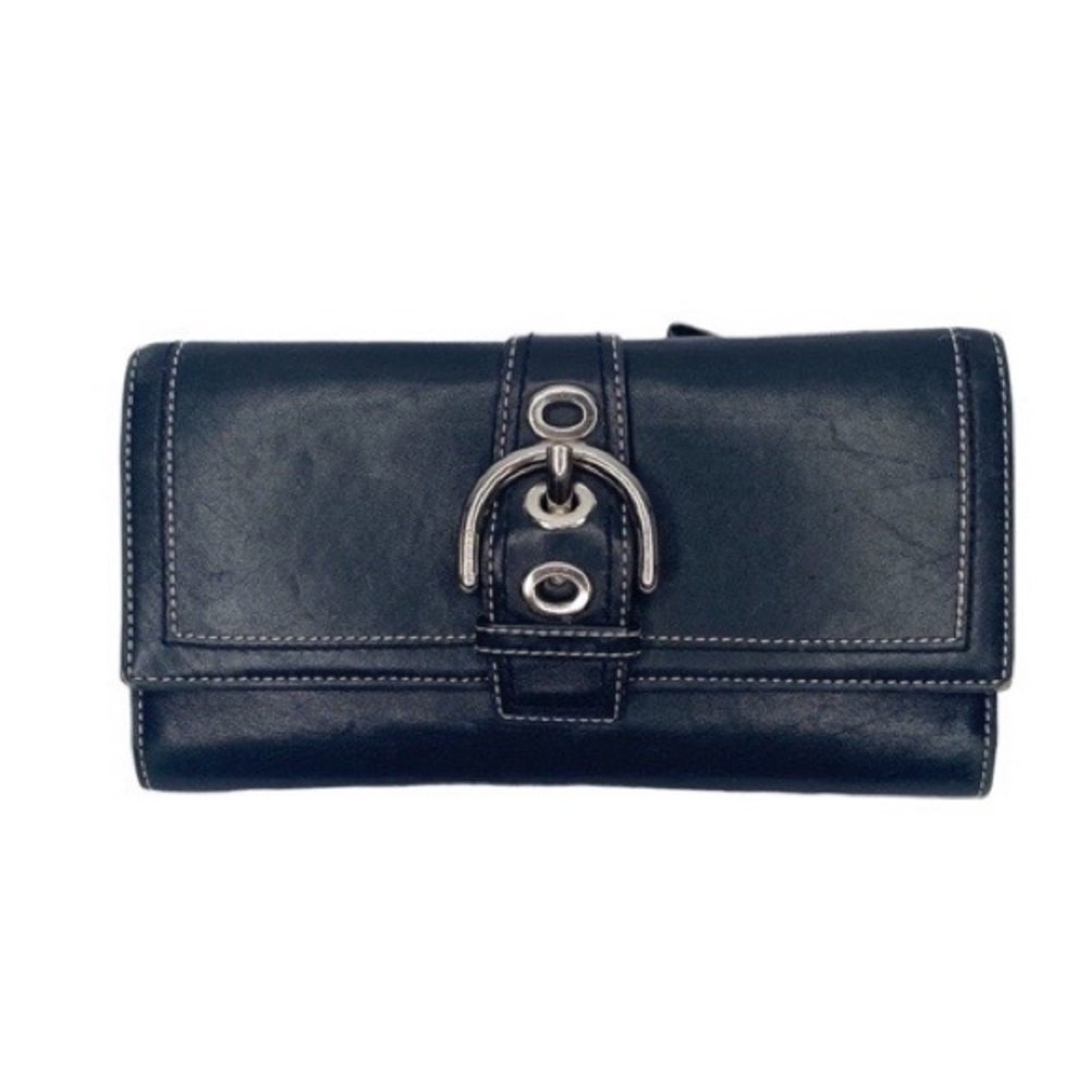 COACH Vintage Soho Buckle Leather Trifold Snap Wallet Black